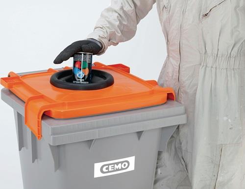 Spraydosen-Sammelbehälter 120l PE grau/orange fahrbar CEMO || VE = 1 ST