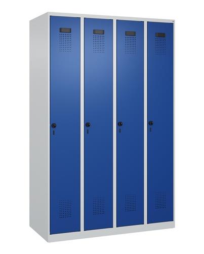 Garderobenschrank Evolo PLUS Bodengleiter 1200mm lichtgrau/enzianblau 4 Abt.C+P || VE = 1 ST