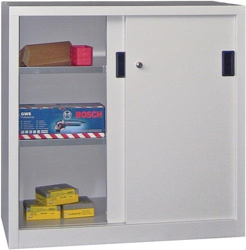 Schiebetürenschrank H1950xB1000xT500mm lichtgrau/enzianblau 4Fbd.Vollblechtüren || VE = 1 ST