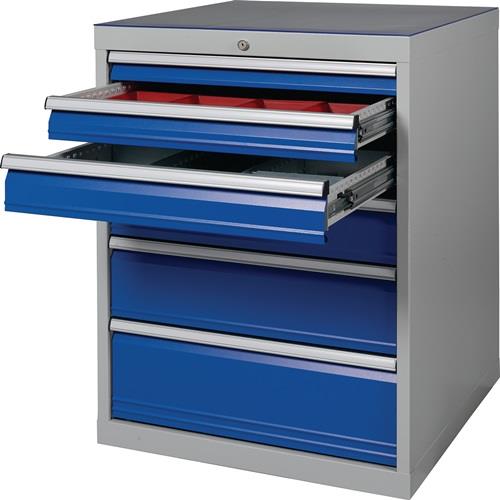 Schubladenschrank H1019xB705xT736mm lichtgrau/signalblau 6 Schubl. || VE = 1 ST