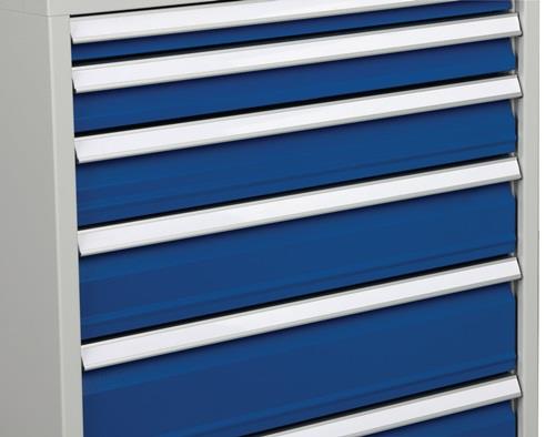 Schubladenschrank H819xB705xT736mm lichtgrau/signalblau 5 Schubl.Vollauszug || VE = 1 ST
