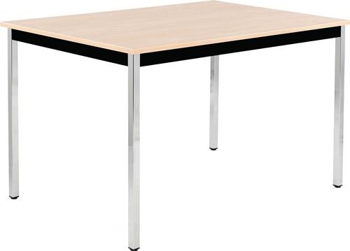 Stahlrohrtisch L800xB1200xH740mm Vierkantrohr schwarz/chrom Platten-S.19mm Ahorn || VE = 1 ST