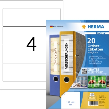 HERMA Ordneretikett 12901 192x61mm ablösbar weiß 20 St./Pack.