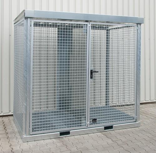 Gasflaschencontainer B2535xT1575xH2260mm verzinkt,m.Dach m.Gitterrostboden BAUER || VE = 1 ST