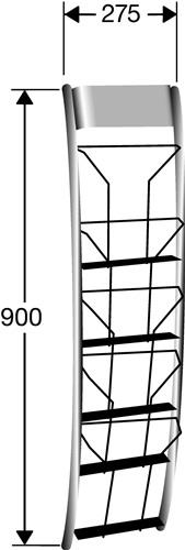 Prospekthalter H900xB275xT120mm 5Fächer DINA4+A5,DIN lang Stahldraht alusilber || VE = 1 ST