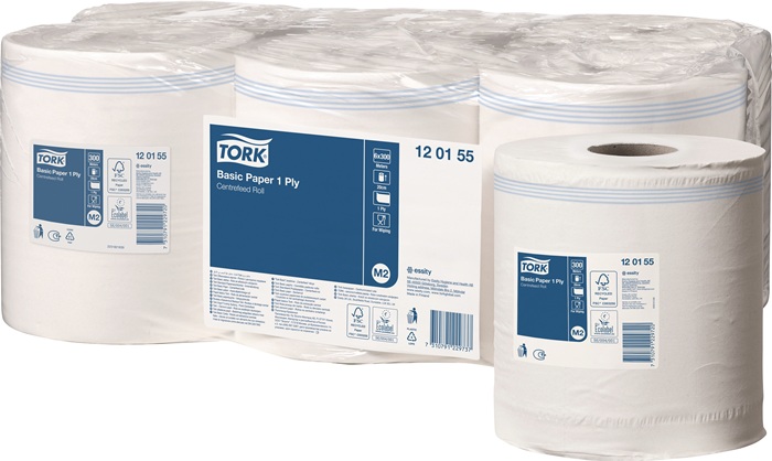 Handtuchrolle TORK 120155 1-lagig,unperforiert weiß L300ca.mxB200ca.mm 6x1 Rl.