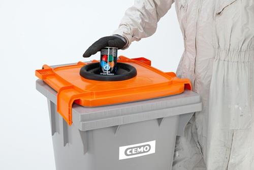 Spraydosen-Sammelbehälter 120l PE grau/orange fahrbar CEMO || VE = 1 ST