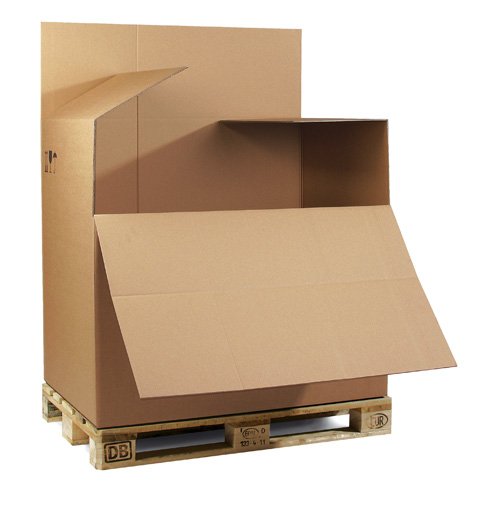 Palettencontainer 2-wellig, mit Ladeklappe, braun, Qual. 2.40 | 1180 x 780 x 1065 mm (L x B x H) Innenmaß | VE = 10 Stk.
