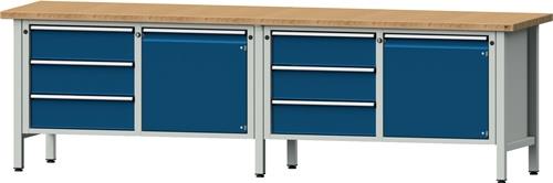 Werkbank V B2800xT700xH840mm Buche massiv lichtgrau enzianblau 3Schubl.1Tür ANKE || VE = 1 ST