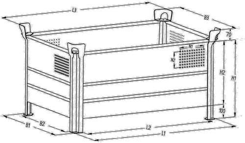 Leichtbaubehälter L1200xB1000xH600mm Stahlbl.enzianblau Trgf.2000kg || VE = 1 ST