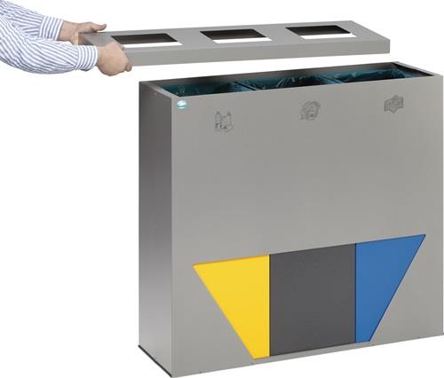 Wertstoffsammler H933xB1027xT330mm Inh.3x89l silber Beh.farbig VAR || VE = 1 ST