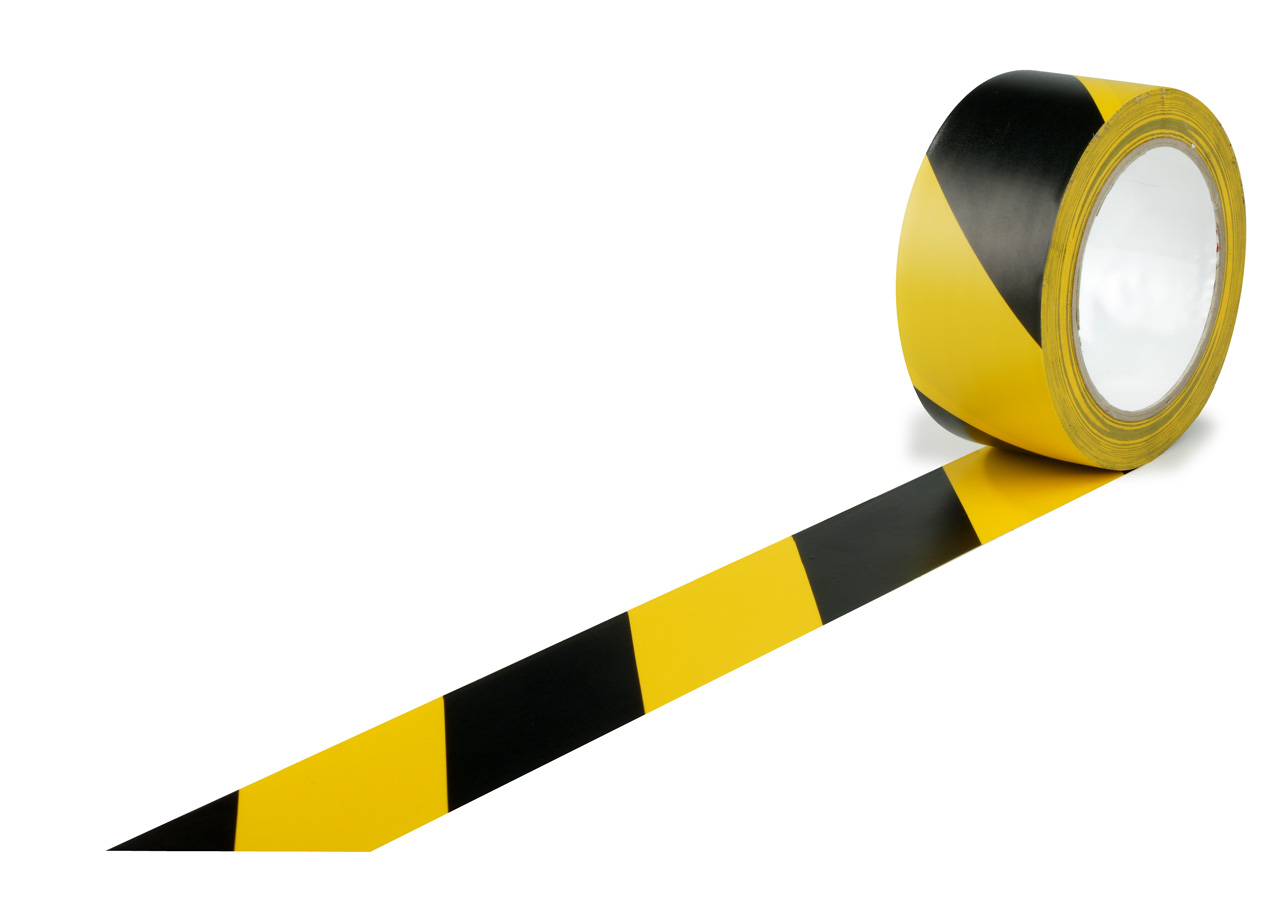 Bodenmarkierungsband, 50 mm x 30 lfm., Stärke 150 µ,  Farbe: schwarz/gelb