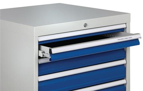 Schubladenschrank H819xB705xT736mm lichtgrau/signalblau 5 Schubl.Vollauszug || VE = 1 ST