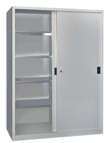 Schiebetürenschrank H1950xB1500xT500mm 8Fbd.grau Trgf.1000kg Trennw.Vollblechtür || VE = 1 ST