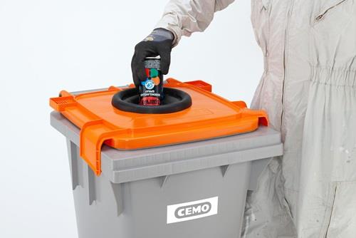 Spraydosen-Sammelbehälter 120l PE grau/orange fahrbar CEMO || VE = 1 ST