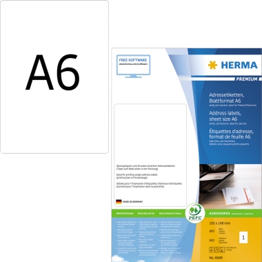HERMA Adressetikett PREMIUM 8689 105x148mm weiß 800 St./Pack.
