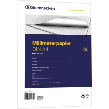 Soennecken Millimeterblock 1232 DIN A4 Bücherpapier 50Blatt rot