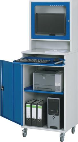 Computerschrank H1185xB1100xT520mm mobil enzianblau/lichtgrau || VE = 1 ST