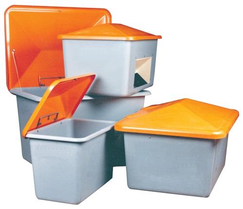 Streugutbehälter L1340xB990xH960mm 700l GFK grau/orange o.Entnahmeöffnung || VE = 1 ST