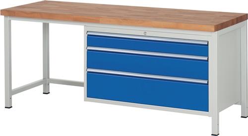 Werkbank Classic B2000xT700xH840mm Buche lichtgrau enzianblau Schubl.3 Gr.XXL || VE = 1 ST
