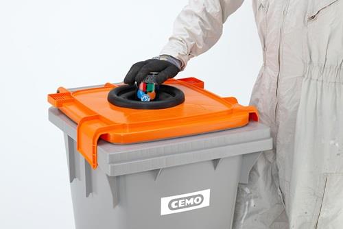 Spraydosen-Sammelbehälter 120l PE grau/orange fahrbar CEMO || VE = 1 ST