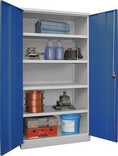 Schwerlastschrank Basic H1950xB1470xT630mm lichtgrau/enzianblau 4 Fbd.Trgf.200kg || VE = 1 ST