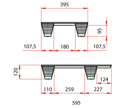 Pressholzpalette Typ F46, 1/4 Euromaß | 600 x 400 x 120 mm (L x B x H), dyn. Tragkraft 250 kg | VE = 10 Stk.