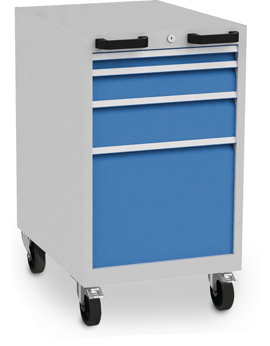 CNC-Schubladenschrank H971xB555xT736mm grau/blau 5 Werkzeugträger, fahrbar
