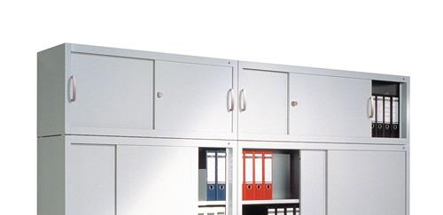 Aufsatzschrank H500xB1200xT400mm 1 OH m.Schiebetüren lichtgrau enzianblau || VE = 1 ST