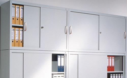Aufsatzschrank H790xB1600xT400mm 2 OH m.Schiebetüren lichtgrau enzianblau || VE = 1 ST