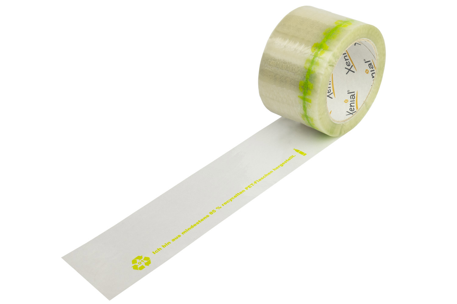 Xenial PET-Recycling-Klebeband, transparent, 75 mm | 75 mm x 100 lfm. | VE = 24 Stk.