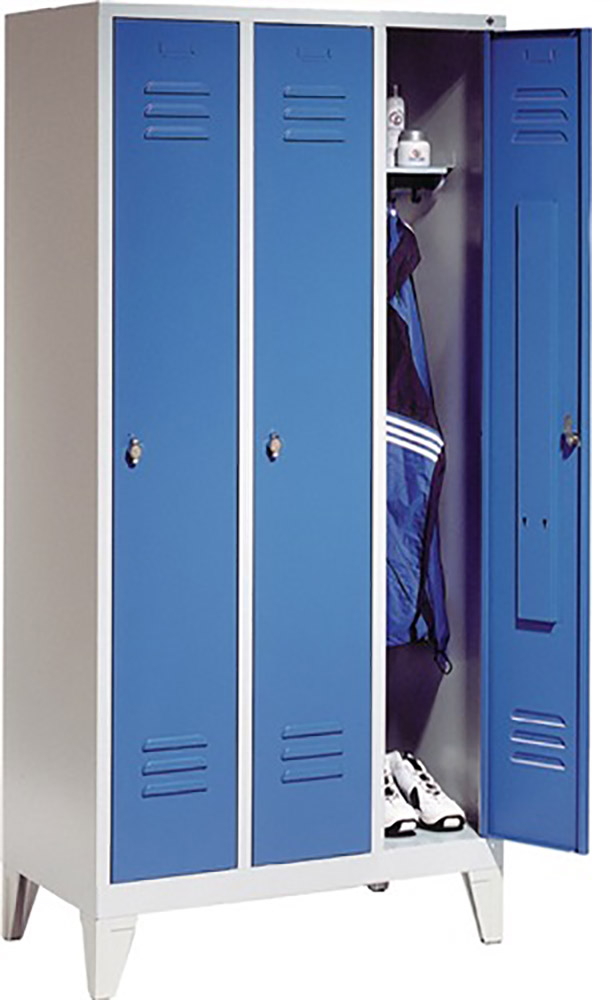 Garderobenschrank, mit Füßen, H1850xB900xT500mm, Farbe: grau/blau