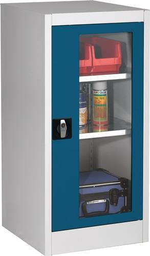 Flügeltürenschrank H1016xB500xT500mm grau/blau 2BD Sichtfenstert.MAUSER || VE = 1 ST