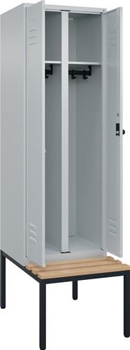 Garderobenschrank m.untergebauter Sitzbank H2120xB600xT815mm lichtgrau 2 Abt.C+P || VE = 1 ST