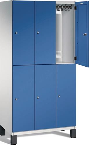Garderobenschrank m.Füßen H1980xB900xT525mm lichtgrau/ enzianblau 3x2 Abt.C+P || VE = 1 ST