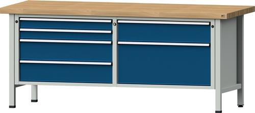 Werkbank VX B2000xT800xH850mm Buche massiv lichtgrau enzianblau 6 Schubl.ANKE || VE = 1 ST