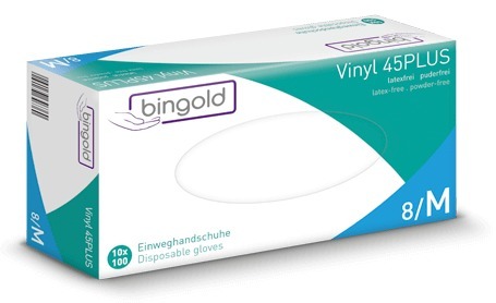 Vinyl Einweghandschuhe, 45 Plus, transparent, Größe L, 100 Stück pro Box