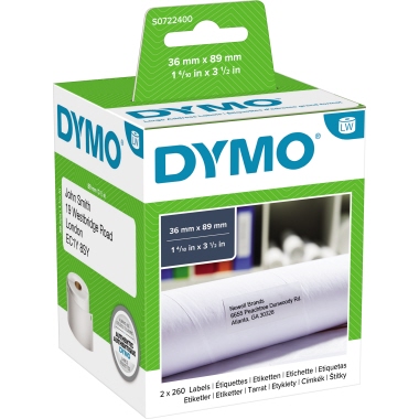 DYMO Adressetikett S0722400 89x36mm ws 2x260 St./Pack.