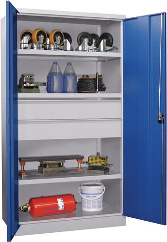 Schwerlastschrank Basic H1950xB1040xT630mm lichtgrau/enzianblau 3Fbd.Trgf.120kg || VE = 1 ST