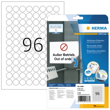 HERMA Etikett 4386 20mm rund ablösbar ws 2.400 St.