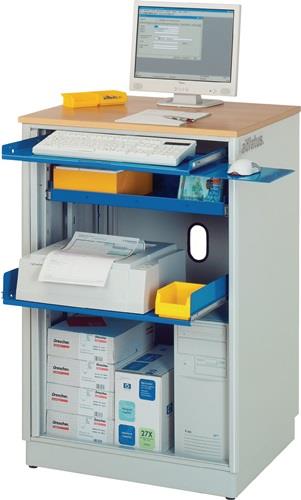 Computerschrank H1100xB720xT660mm stationär blau/grau Rollladen+Mausauflage RAU || VE = 1 ST
