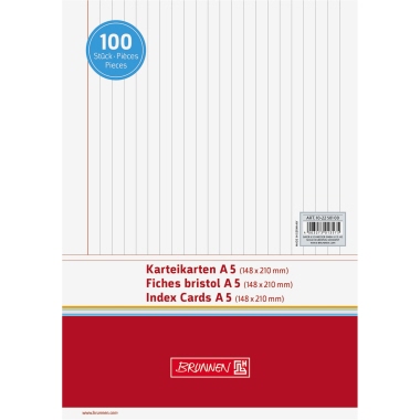 BRUNNEN Karteikarte 102250100 DIN A5 liniert ws 100 St./Pack.