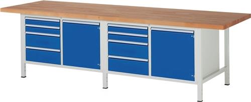 Werkbank Classic B3000xT900xH840mm Buche massiv grau/blau 8 Schubl.2 Türen || VE = 1 ST