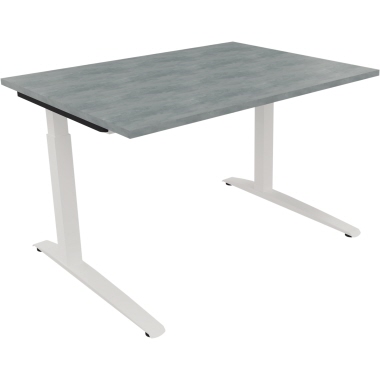 Schreibtisch Kufe Einzels. Quadrat B1200xT900xH650-850 ws/Beton hell
