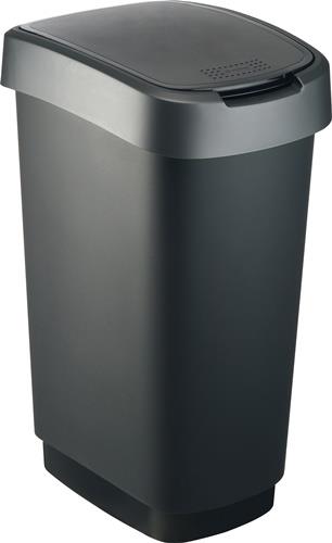 Wertstoffsammler TWIST 50l H602xB298xT401mm schw.Deckelrand dunkelsilber ROTHO || VE = 1 ST