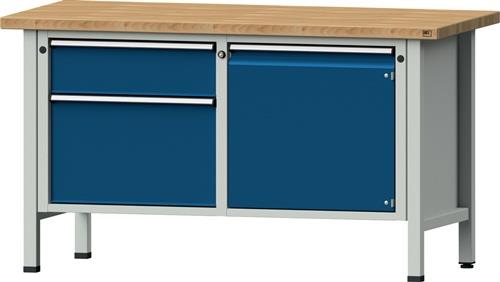 Werkbank V B1500xT700xH890mm Universalplatte lichtgrau enzianblau 2Schubl.1Tür || VE = 1 ST