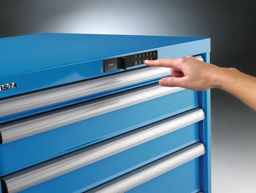 Werkbank B2000xT750xH840mm Buche Multiplex lichtblau 5 Schubl.Codelock LISTA || VE = 1 ST