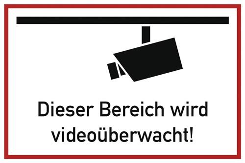 Hinweiszeichen Videoüberwacht L300xB200mm weiß schwarz Folie || VE = 1 BT