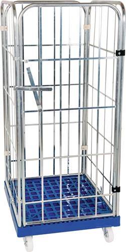 Rollbehälter L724xB815xH1660mm 3 Seitenwände,Tür,Ku-Plattform PP Bereifung blau || VE = 1 ST