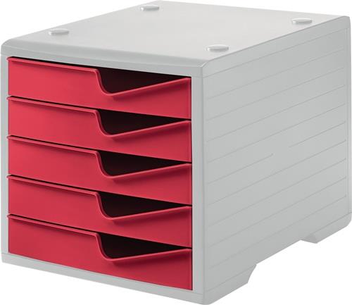 Ablagebox 5 Schubl.grau/cranberry Polystyrol H255xB270xT340mm STYRO || VE = 1 ST